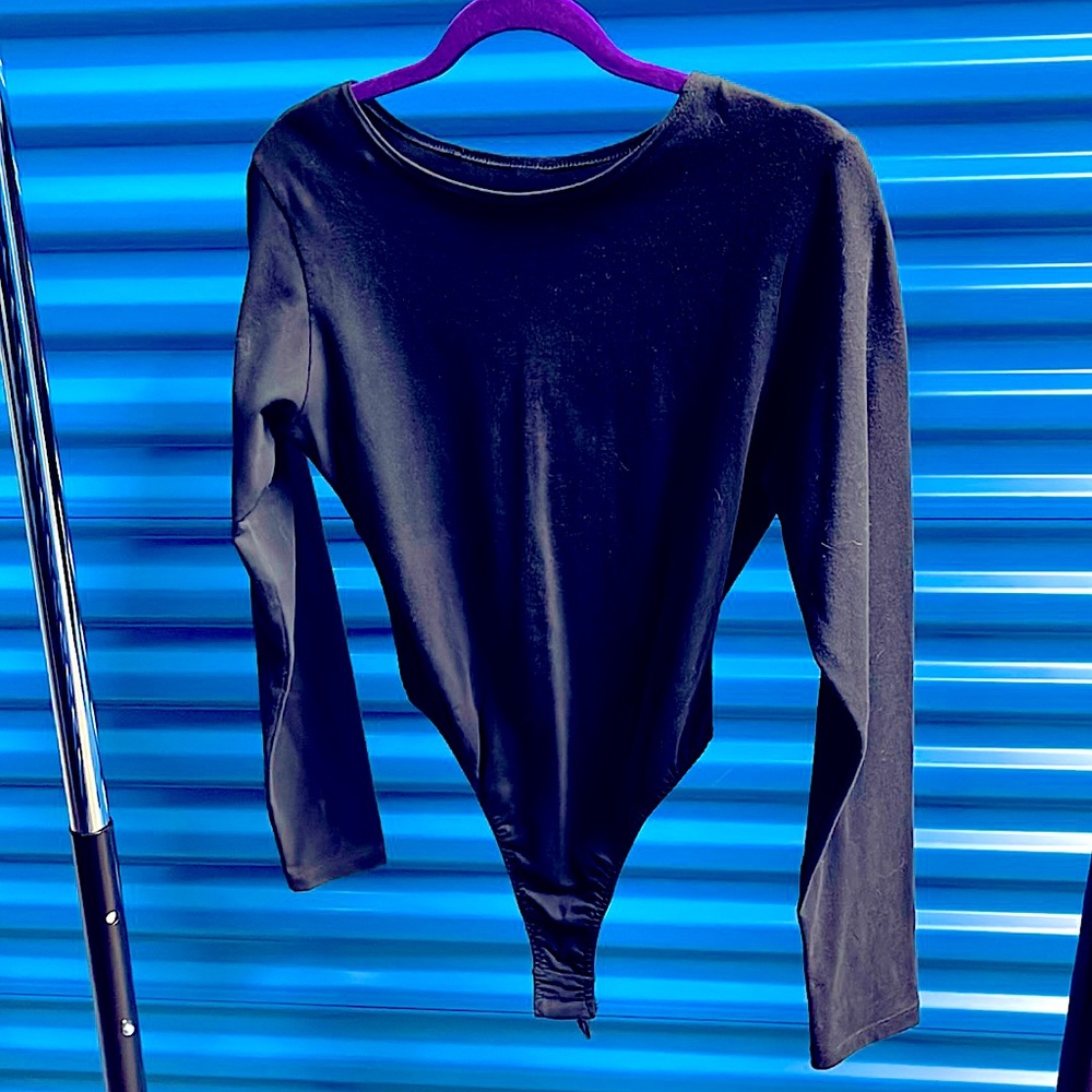 Swoop Neck Solid Black Stretchy Leotard